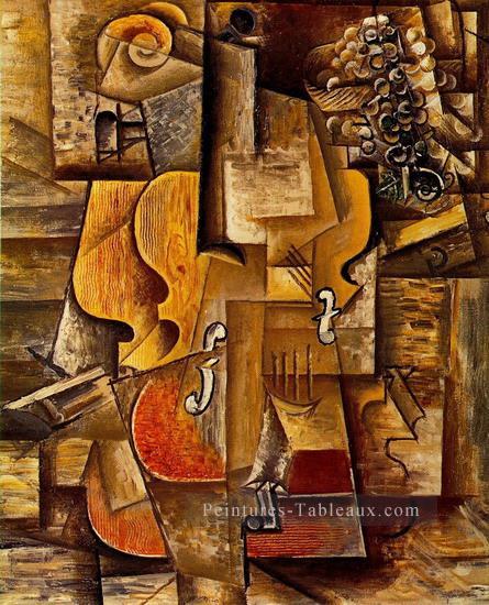 Violon et raisins secs 1912 cubiste Pablo Picasso Peintures à l'huile